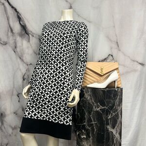 * Michael Kors, black and white print dress long sleeve mid length